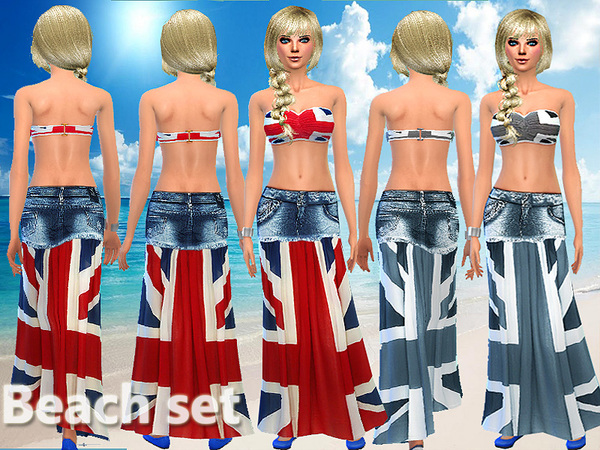 Sims 4 Beach Party swimwear top and skirt by Pinkzombiecupcakes at TSR