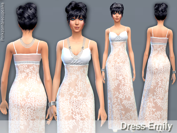 Sims 4 Emily white lace dress by Pinkzombiecupcake at TSR