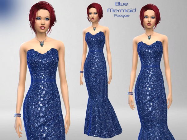 Sims 4 Blue Mermaid dress by Paogae at TSR