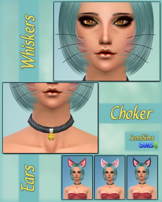 Sims 4 Kitty Whiskers, Necklace, Choker, Ears at Jenni Sims