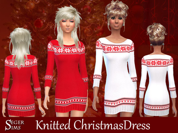 Sims 4 Knitted Christmas Dress by SegerSims at TSR