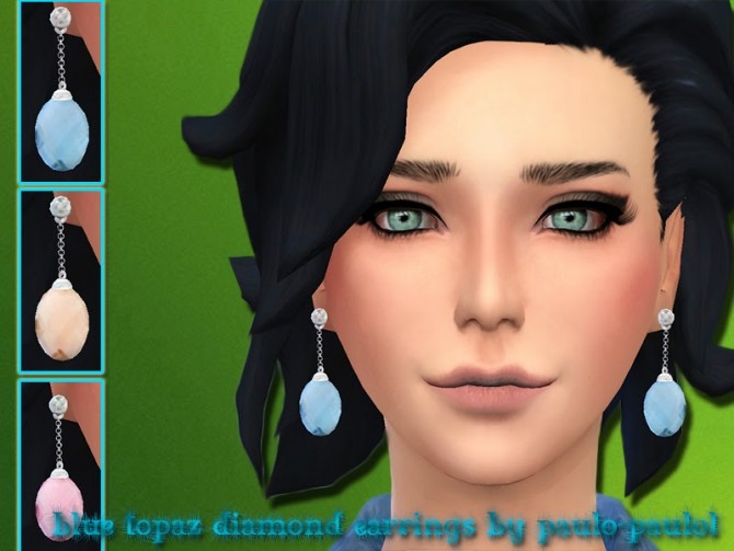 Sims 4 Blue topaz diamond earrings at Paulo Paulol