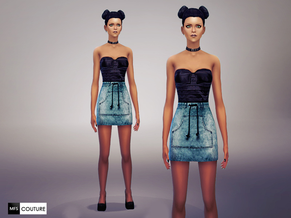 Sims 4 Satin&Denim Dress by MissFortune at TSR