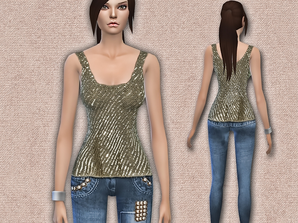 Sims 4 Sequin Detail Top / Jeans by Harmonia at TSR