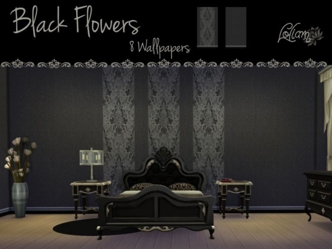 Sims 4 Set Black Flowers walls by loliam at Sims Artists