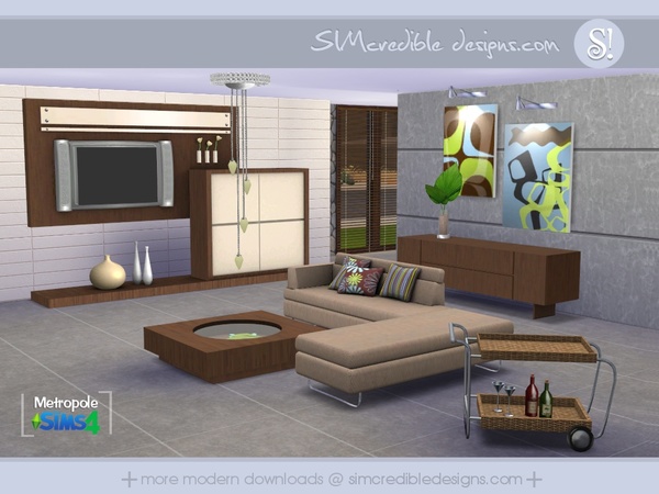 Sims 4 Metropole living room by SIMcredible! at TSR