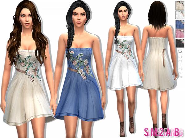 Sims 4 Designer floral dress by Sims2fanbg at TSR