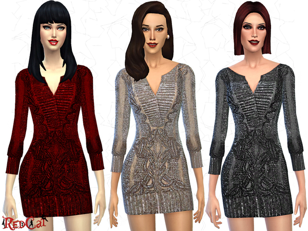 Sims 4 Metallic Embroidered Dress by RedCat at TSR