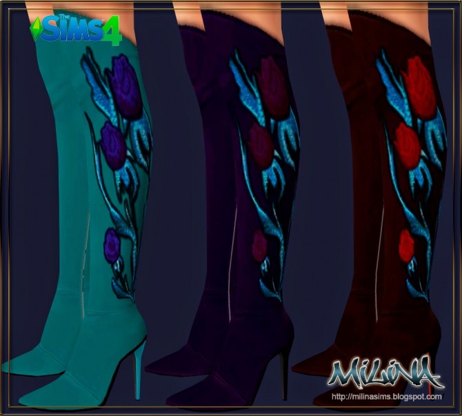 Sims 4 Loriblu suede floral embroidery boots at Milina Sims