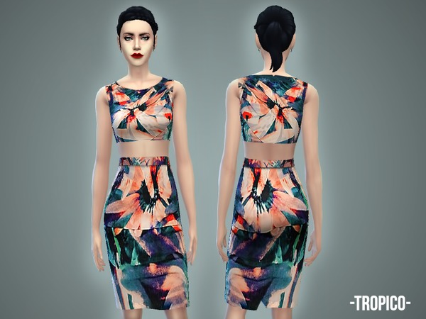 Sims 4 Tropico skirt & crop top by April at TSR
