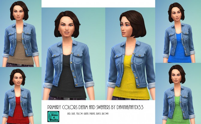 Sims 4 Denim jacket with 7 sweaters by Davinia at Mod The Sims