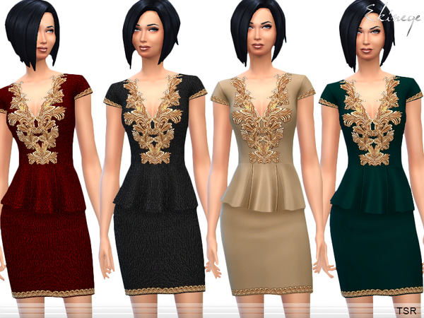 Sims 4 Embroidered Peplum Dress by Ekinege at TSR