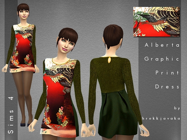 Sims 4 Alberta Graphic Print Dress by hrekkjavaka at TSR