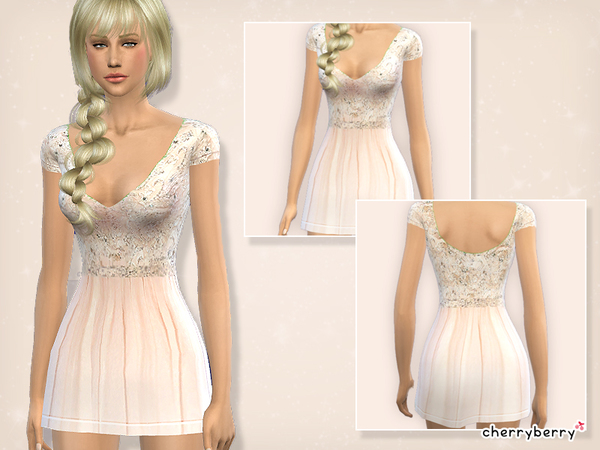 Sims 4 Romantic dress by CherryBerrySim at TSR