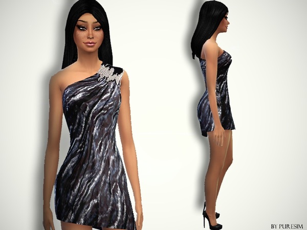 Sims 4 One Shoulder Dress by Puresim at TSR