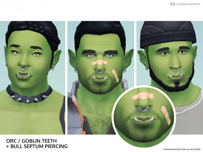 Sims 4 Orc / Goblin teeth and bull septum piercings at LumiaLover Sims