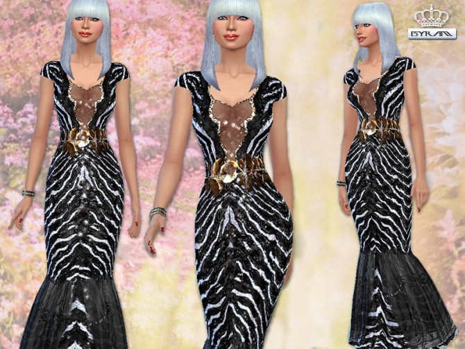 Sims 4 Zebra print evening gown by ErysaM at TSR