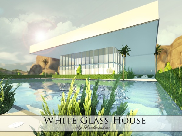 Sims 4 White Glass House by Pralinesims at TSR