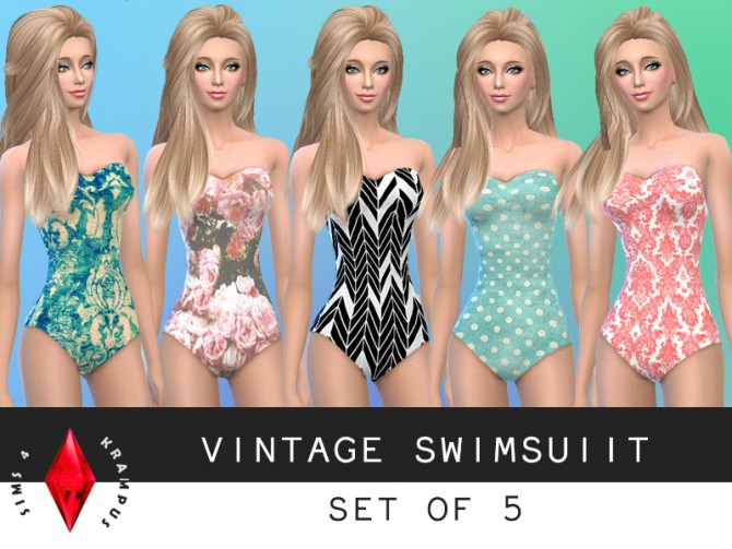 Sims 4 Vintage swimsuit set of 5 at Sims 4 Krampus