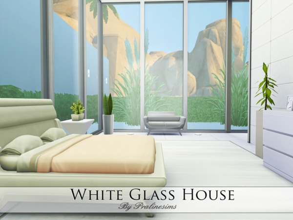 Sims 4 White Glass House by Pralinesims at TSR