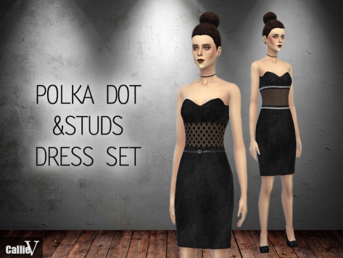 Sims 4 Polka dot waist dress & Stud dress at CallieV Plays