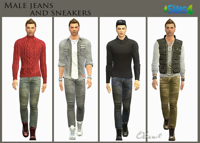 Sims 4 Male jeans and high top sneakers by Olesmit at OleSims