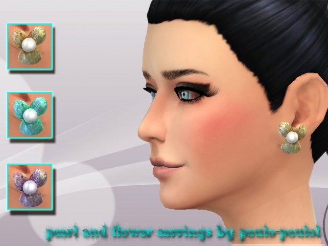 Sims 4 Pearl and flower earrings at Paulo Paulol