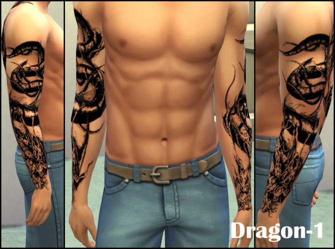 Sims 4 3 Super Black Dragon Tattoos by BloodyScholastic at Mod The Sims