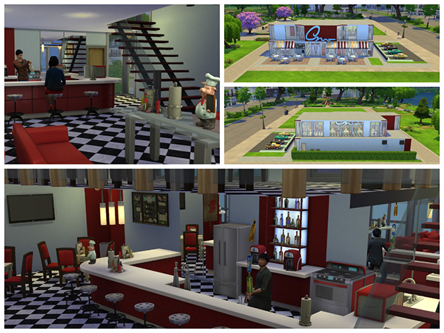 Sims 4 Retro Modern Cafeteria by Sim4fun at Sims Fans