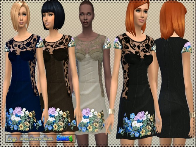 Sims 4 Dress Embroidered Flowers at Bukovka