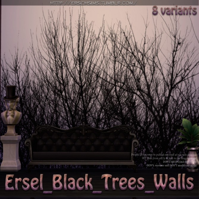 Sims 4 Black Trees Walls by Ersel at ErSch Sims