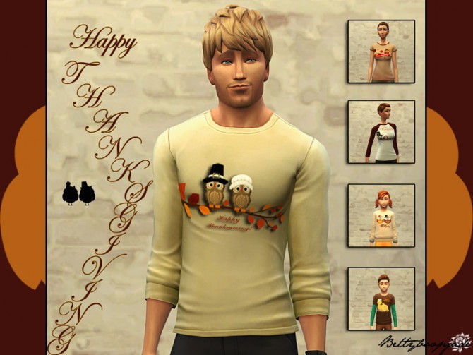 Sims 4 THANKSGIVING OWL t shirt by Bettyboopjade at Sims Artists