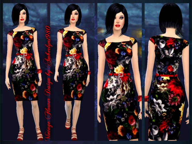Sims 4 Vintage Flower Dress at Amberlyn Designs