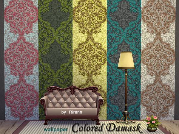 Sims 4 Colored Damask Wallpaper by Rirann at TSR