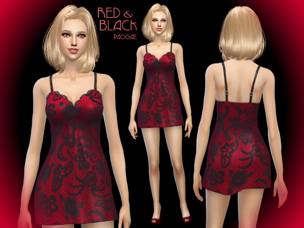 Sims 4 Red&Black mini dress or baby doll by Paogae at TSR