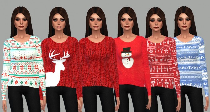 Sims 4 Christmas sweaters + Reindeer knee socks at Lulufrosty frog