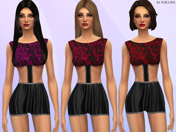 Sims 4 Lace & Leather Bodysuit by Puresim at TSR