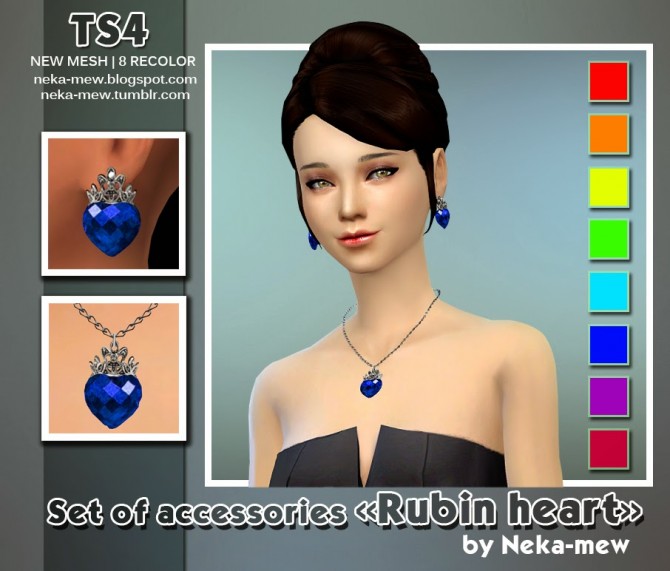 Sims 4 Rubin Heart necklace and earrings at Neka mew