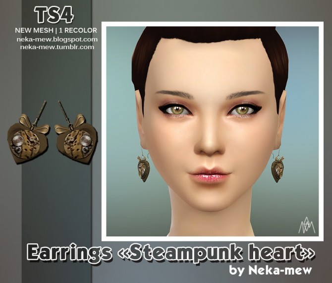 Sims 4 Steampunk heart earrings at Neka mew
