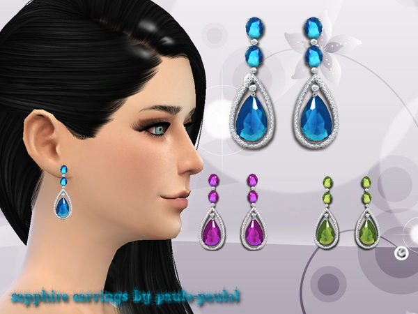 Sims 4 Sapphire earrings by paulo paulol at TSR