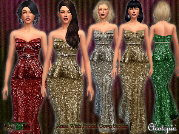 Sims 4 Xmas Wish Belted Sequin Gown by Cleotopia at TSR