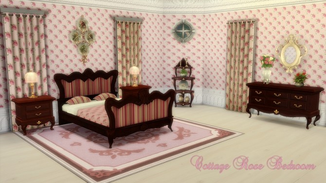 Sims 4 Cottage rose bedroom by Christine at CC4Sims