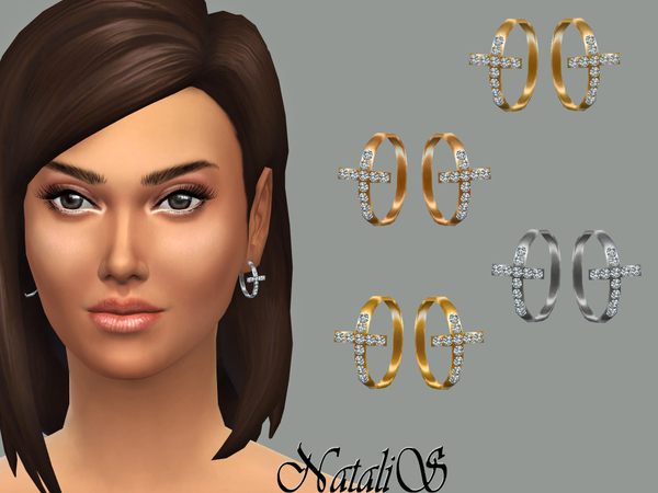 Sims 4 Cross with crystals earrings by NataliS at TSR
