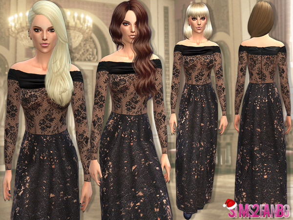 Sims 4 Black lace gown by sims2fanbg at TSR