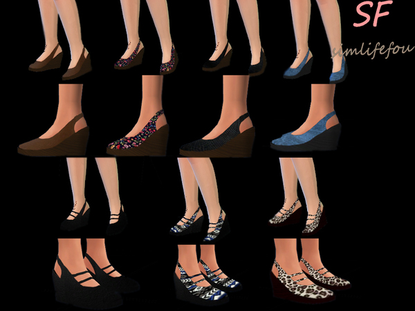 Sims 4 Mix Wedges Shoes by foufouchouchou at TSR