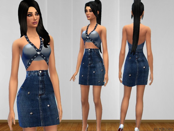Sims 4 Denim Dress by Puresim at TSR