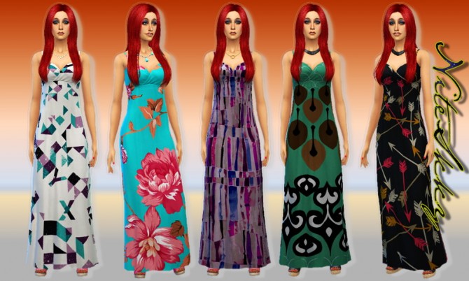 Sims 4 5 random printed maxi dress at NiteSkky Sims