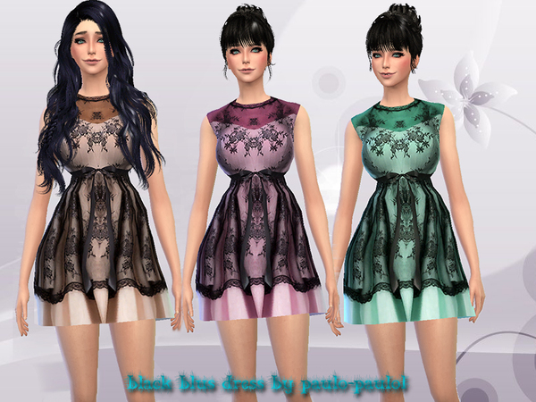 Sims 4 Black blus dress by paulo paulol at TSR