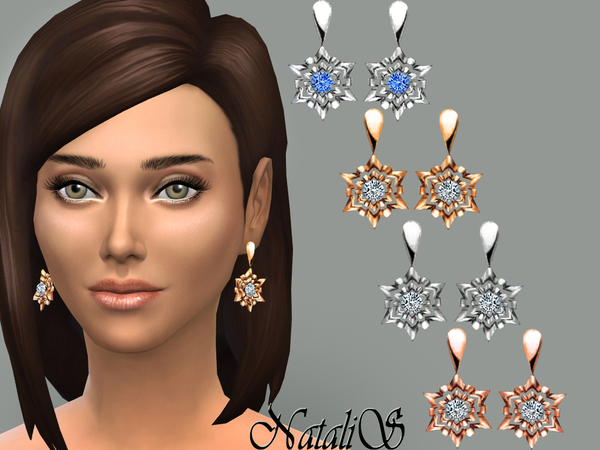 Sims 4 Shining snowflake earrings by NataliS at TSR