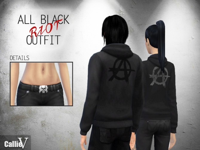 Sims 4 Riot hoodies and ripped dark jeans at CallieV Plays